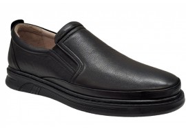 Pantofi barbati, casual, din piele naturala, cu elastic, Negru, TEST45N